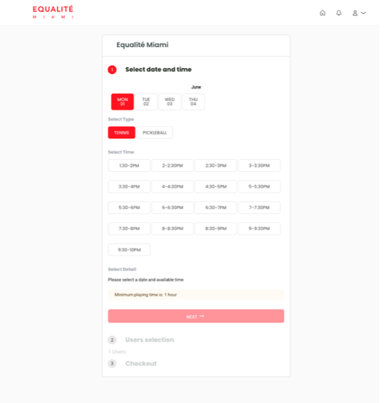 Court Reservation — Step 5: Choose date & time