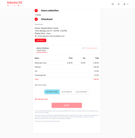 Court Reservation — Step 6: Add a payment method